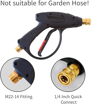 WXNANY High Pressure Washer Gun Power Washer Gun 3600 PSI Short Gun Kit with 5 Nozzle Tips 1/4" Quick Connect M22-14mm Fitting for Car Pressure Power Washer