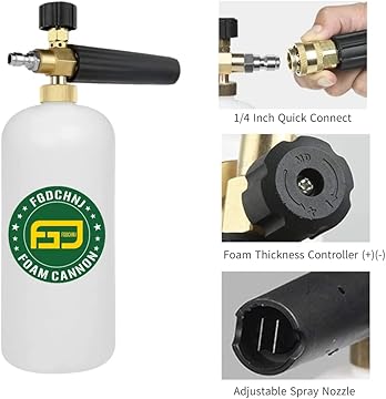 Pressure Washer Foam Cannon with 1/4” Quick Connector, 1 Liter Bottle, Car Wash Foam Gun