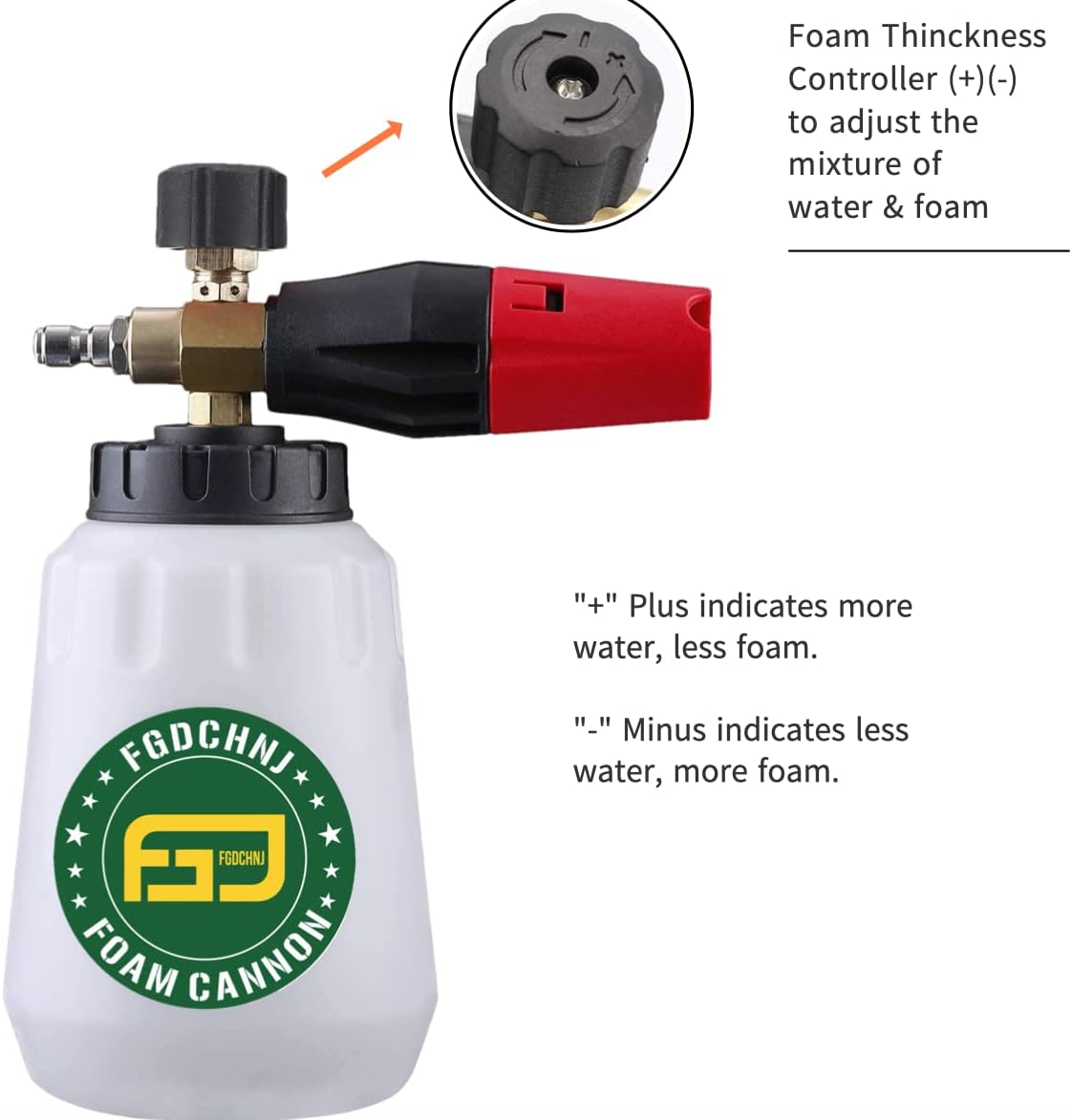 FGDCHNJ Pressure Washer Foam Cannon, Heavy Duty Foam Wash Gun, Adjustable Car Foam Spray for Pressure Washer with 1/4 Inch Connector, 1 Liter Bottle with 5pc Nozzle Tips