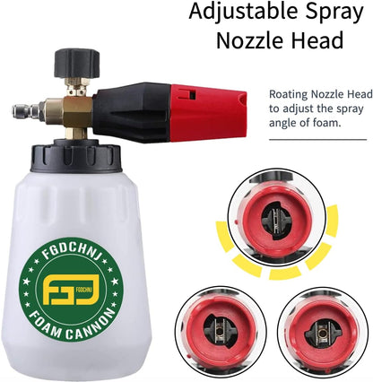 FGDCHNJ Pressure Washer Foam Cannon, Heavy Duty Foam Wash Gun, Adjustable Car Foam Spray for Pressure Washer with 1/4 Inch Connector, 1 Liter Bottle with 5pc Nozzle Tips