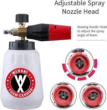 WXNANY Pressure Washer Foam Cannon with 1/4” Quick Connector 1 Liter Bottle 5 Tips and Holder