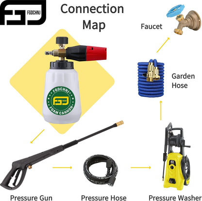 FGDCHNJ Pressure Washer Foam Cannon, Heavy Duty Foam Wash Gun, Adjustable Car Foam Spray for Pressure Washer with 1/4 Inch Connector, 1 Liter Bottle with 5pc Nozzle Tips