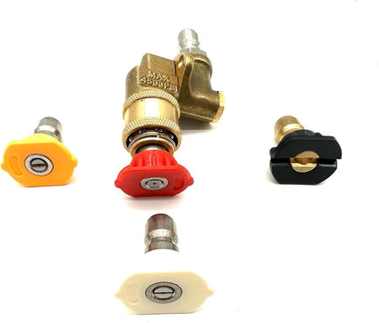 WXNANY Quick Connecting Pivoting Brass Coupler Adapter Universal Pressure Washer Accessories Kit, 1/4" 4500PSI 2.5GPM 240 Degree with 5 Angles, 4 Power Washer Nozzle Tips and Holder