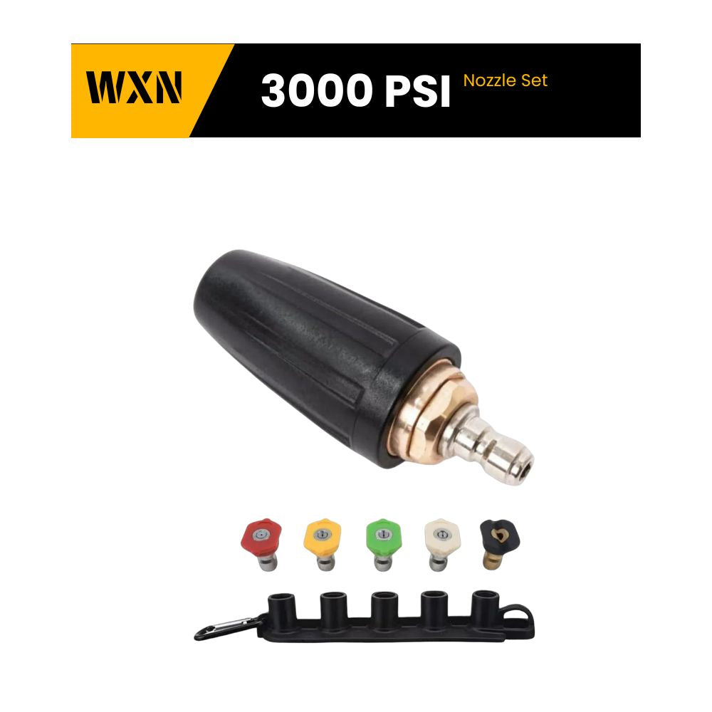 WXNANY 1/4 inch Quick Connect Turbo Nozzle Universal for Pressure Washers, Pressure Washer Rotating Nozzle, 3000 PSI, 5 Pcs Nozzle Tips and Holder Set