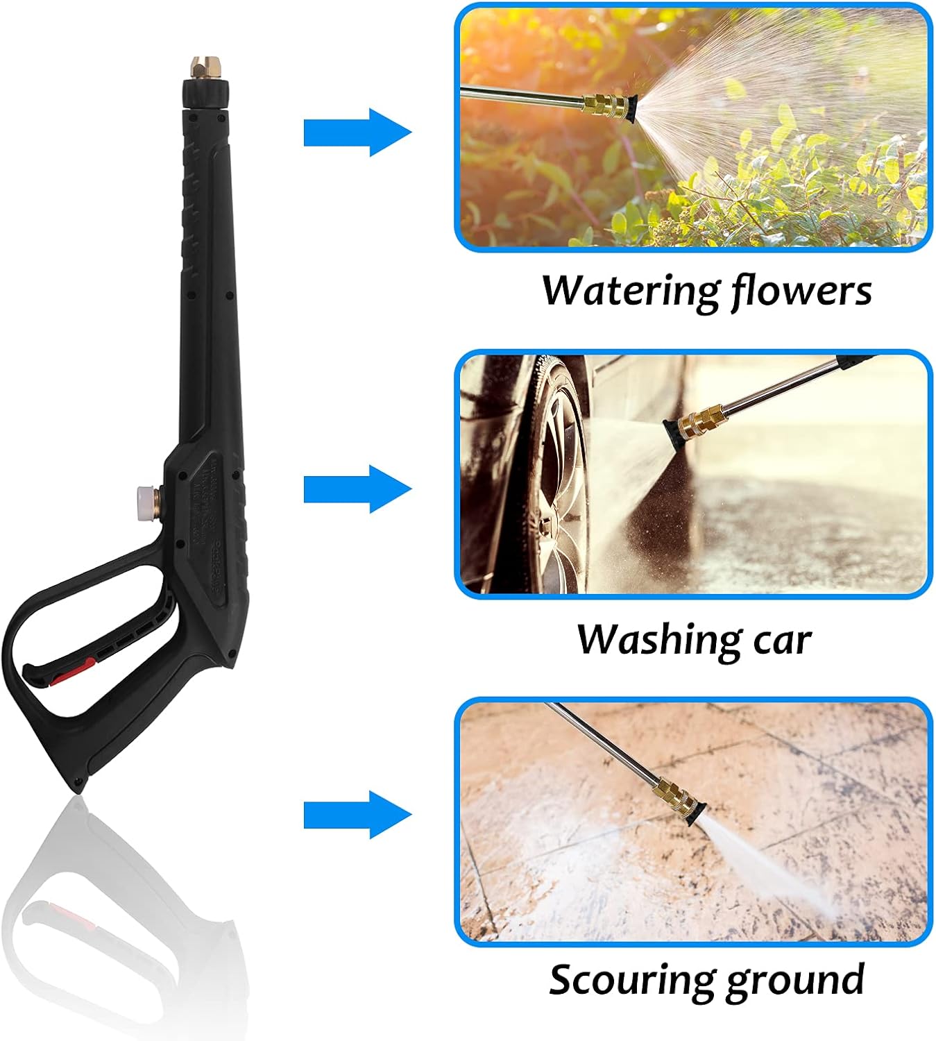 WXNANY High Pressure Washer Gun with Replacement Wand Extension 5 Adjustable Nozzle Tips for Cars Fences Driveways Patios, M22-14mm Fitting, Max 3600 PSI, 6.6GPM