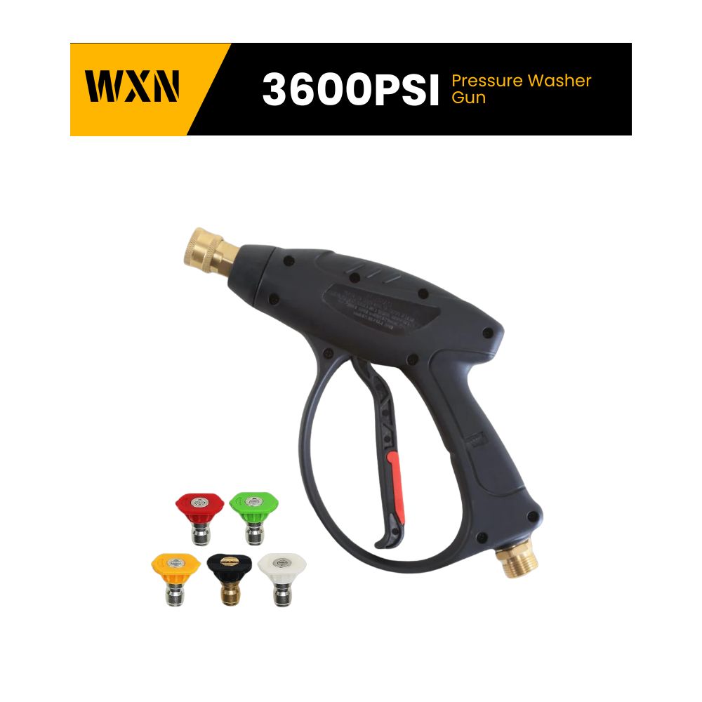 WXNANY High Pressure Washer Gun Power Washer Gun 3600 PSI Short Gun Kit with 5 Nozzle Tips 1/4" Quick Connect M22-14mm Fitting for Car Pressure Power Washer