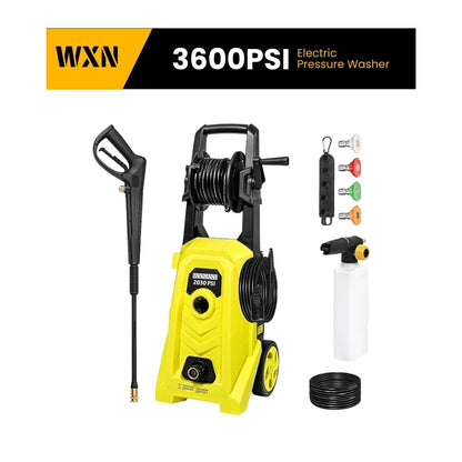 WXNANY Electric High Pressure Washer, 2030 Max PSI 1.76 GPM 14-Amp 1680W for Cars Fences Driveways Patios with 4 Nozzles, Foam Cannon and Hose Reel, Yellow