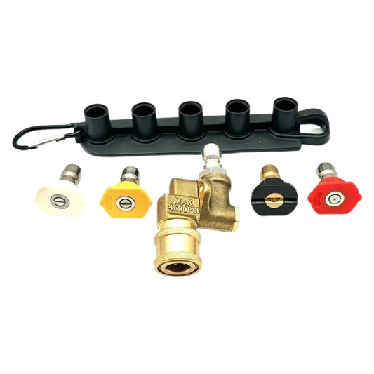 WXNANY Quick Connecting Pivoting Brass Coupler Adapter Universal Pressure Washer Accessories Kit, 1/4" 4500PSI 2.5GPM 240 Degree with 5 Angles, 4 Power Washer Nozzle Tips and Holder