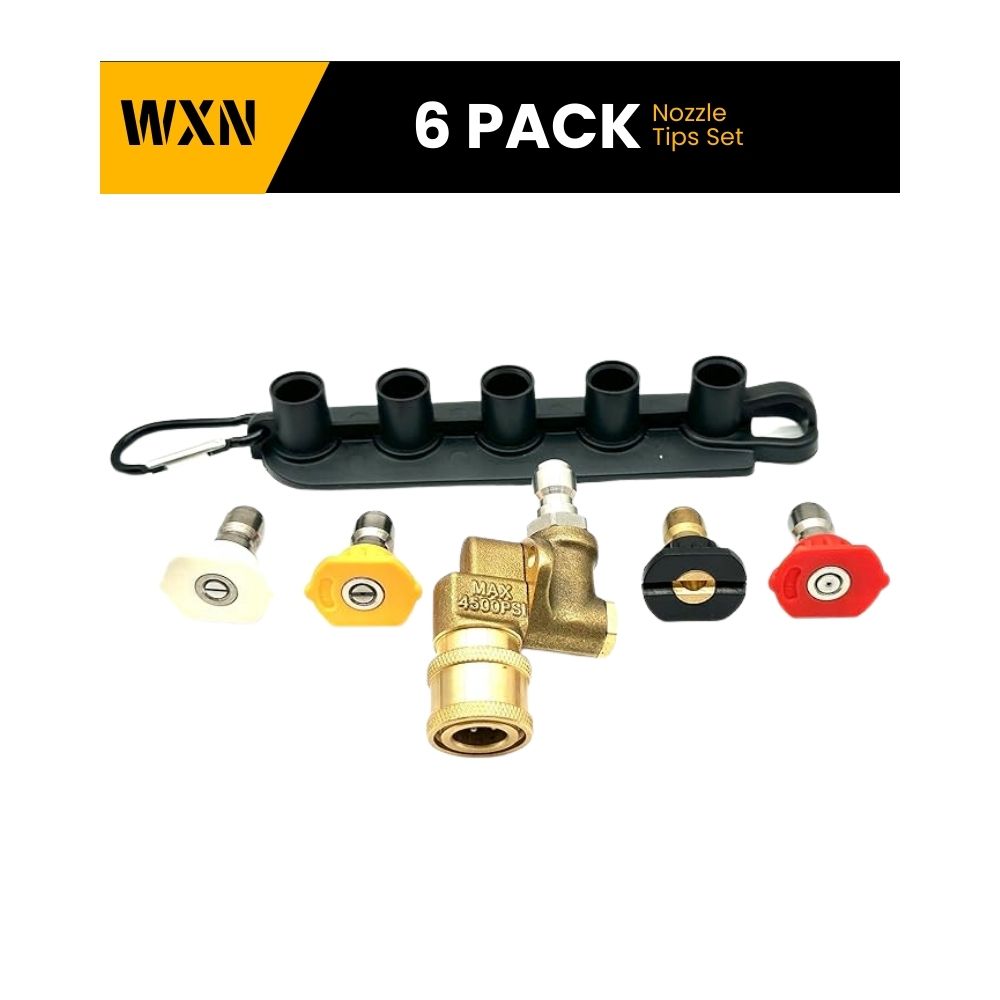 WXNANY Quick Connecting Pivoting Brass Coupler Adapter Universal Pressure Washer Accessories Kit, 1/4" 4500PSI 2.5GPM 240 Degree with 5 Angles, 4 Power Washer Nozzle Tips and Holder